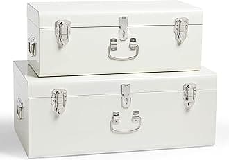 Beautify Storage Trunks, Set of 2 Cream Stainless Steel Storage Chests w/Silver Detailing, Stackable Bedroom Organisers w/Lockable Lids, Sturdy Multi-Purpose Bedding, Blanket & Toy Box
