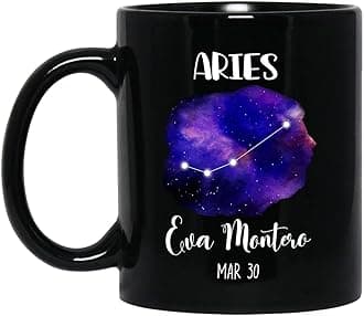Personalized Constellation Zodiac Black Coffee Mug Gift, Gemini Aries Taurus Cancer Leo Virgo Libra Scorpio Sagittarius Capricorn Aquarius Pisces Coffee Cup 11 15 Oz, Custom Name & Date Horoscope Mug