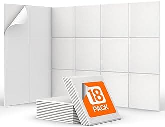 18 Pack Sound Proofing Panels Self-adhesive, TONOR 30x30x0,9cm Square Acoustic Absorbing Panels for Wall, High Density Insulation Soundproofing Panels for Recording Studio, Game Room, Offices, White