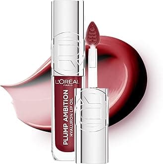 L'Oreal Paris Lip Gloss, Plump Ambition Lip Oil with Hyaluronic Acid & Tripeptides, Smoother & Plumper Lip Appearance, Glass-Like Finish, Shade 490 Berry Jolie, 5ml