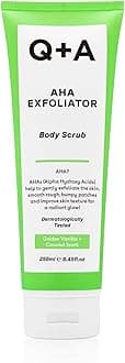 Q+A AHA Exfoliator Body Scrub (250ml), Exfoliating Body Scrub with AHA and Lactic & Glycolic Acid, Smooths Rough Dry Skin, Brightens & Hydrates, Vanilla & Coconut Scent