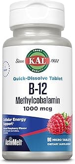 Vitamin B12 Methylcobalamin 1000mcg, Healthy Energy, Metabolism, Nerve & Red Blood Cell Support,* Fast Dissolve ActivMelt, Optimal Absorption, Natural Raspberry Flavor, 90 Servings, 90 Micro Tabs