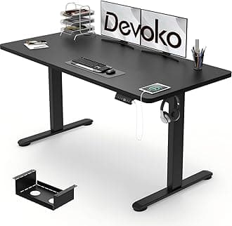 Devoko Electric Standing Desk 120x60cm with USB Charging Height Adjustable Desk with Desktop Sit Stand Up Desk Heavy Duty Steel 3 Memory Smart Pannel(Black)