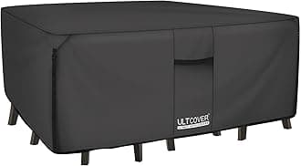 ULTCOVER 600D Tough Canvas Heavy Duty Rectangular Patio Table and Chair Cover - Waterproof Outdoor General Purpose Furniture Covers 76Lx54Wx28H inch, Black