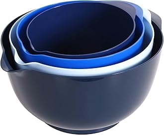 BoxedHome Nesting Plastic Mixing Bowl Set With Pour Spout, Microwave and Dishwasher Safe, BPA free Non-Slip Base, Set of 4 Size 1.7, 2.5, 3.5 and 4.5qt, Great for Prepping, Baking, Cooking (Dark Blue)