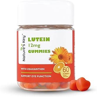 Lutein Gummies 12mg with Zeaxanthin & Vitamin A for Kids and Adults | Eye Health and Brain Function Supplement | Orange Flavor, 60Ct
