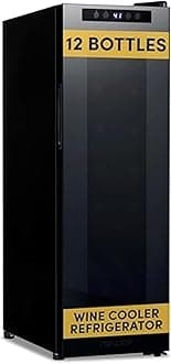 10" Wine Fridge for 12 Bottles | Freestanding Wine Cooler Refrigerator with Glass Door | Compact Countertop Storage with Precision Cooling & Quiet Operation | Black