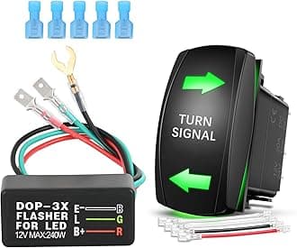 Nilight Turn Signal Switch with Flasher Relay Kit 4PIN ON Off ON Rocker Switches w/Green LED Laser Etched SPDT 12V 20A 24V 10A Jumper Wires for ATV UTV Tractor Motorcycle