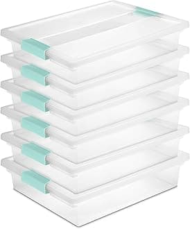 Sterilite 6-Pack Clip Box, Stackable Clear Plastic Bins with Latching Lids, Large - Writing, Arts or Crafts Supplies Storage Containers for Home, Office, Classroom and Workshop Organization