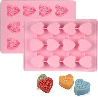 Heart-Shaped Chocolate Molds Silicone - Set of 2 Non-Stick Candy Heart Molds Silicone, Food Grade Silicone Heart Molds for Baking, Candy, Gummy, Jelly - Pink