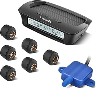 Tymate Tire Pressure Monitoring System for RV Trailer - Solar Charge, 5 Alarm Modes, Auto Backlight & Sleep & Awake Mode, Tire Position Exchange, with 6 External Tmps Sensor (0-87 psi) and A Repeater