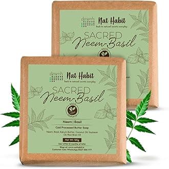Neem Basil Butter Soap|Cold Processed Ayurvedic Soap with Neem Actives|Antibacterial, Herbal Soaps for Bath|Anti-Inflammatory Handmade Neem Soap Bar|Essential Oils for Body Acne| 125g x 2