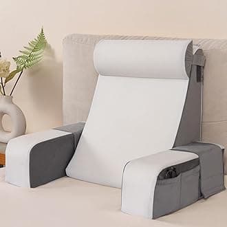 Vekkia Reading Pillow with Adjustable Arms & Headrest – Zoned Foam Support, XL Side Pockets, Removable Cover, Back Support Chair for Reading, Gaming, Post-Surgery Recovery in Bed or Floor, 21"