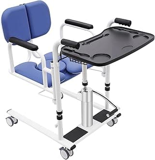 Hydraulic Patient Lift Transfer Chair for Home, 180°Split Seat Transport Wheelchair with Wheels and Portable Potty for Hospitals Elderly/Disabled, 330.7lbs Nursing Transfer Chair Lift Chair(Blue)