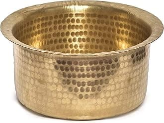 USA Deals 365 Traditional Indian Kitchen Cookware Brass Patila | Pital Bhaguna | Indian Cooking Utensils | Cooking Topia Pot | Pure and Attractive Brass Kitchenware With Lid (Capacity 10 liter)