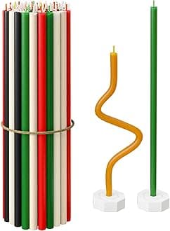 BlueBee Pure Beeswax Candles Bulk for Home - 40pcs Tall Thin Taper Candles + 2 Holders, Honey Scent, Smokeless, Long-Burn, All Natural for Church Prayer, Hanukkah, Birthday Cake, Christmas Advent