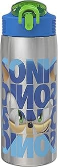 Sonic the Hedgehog Water Bottle for Travel and At Home, 19 oz Vacuum Insulated Stainless Steel with Locking Spout Cover, Built-In Carrying Loop, Leak-Proof Design (Sonic)