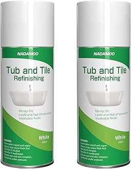 NADAMOO Tub and Tile Spray Paint White, Bathtub Refinishing Kit Refinish Porcelain Fiberglass and Ceramic Surfaces, DIY Resurfacing Sink Countertop Reglaze Bathroom Kitchen,Gloss Glaze Coating，450ml