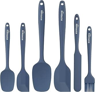 NileHome Silicone Spatula Set, 6 Packs Food Grade Kitchen Utensils with Silicone Brush Heat Resistant Dishwasher Safe BPA-Free Rubber Spatula for Scraping, Baking, Cooking, Mixing, Haze Blue