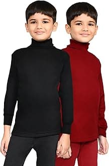 Lux Cott's Wool Boys High-Neck Full Sleeves Thermal Top | High Neck Thermal Top for Boys | Pack of 2