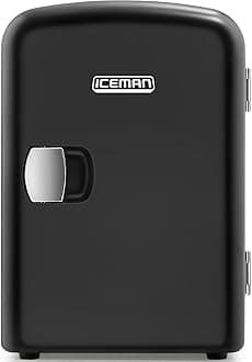 Chefman - Iceman Mini Portable Black Personal Fridge Cools Or Heats and Provides Compact Storage For Skincare, Snacks, Or 6 12oz Cans W/A Lightweight 4-liter Capacity To Take On The Go