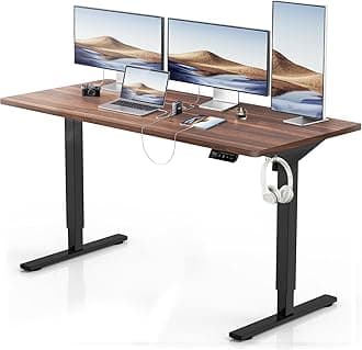 Devoko Standing Desk 160x80cm Height Adjustable Sit Stand up Table for Home Office Adjustable Computer Desk with Splice Board (Walnut)