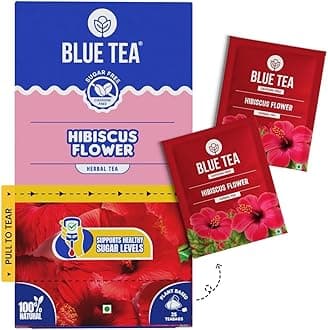 BLUE TEA - Hibiscus Tea - 25 Tea Bags - Plant Based | Supports Healthy Sugar Levels | Enhances Skin Glow | Caffeine Free - Herbal Tea - Tangy Flavour | Single Tear Tea Box | Easy Pull Sachets