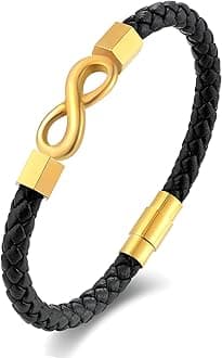 Infinity Leather Bracelet for Men, Braided Mens Cuff Bracelets with Stainless Steel Clasp Anniversary Father's Day Birthday Christmas Jewelry Gifts for Him