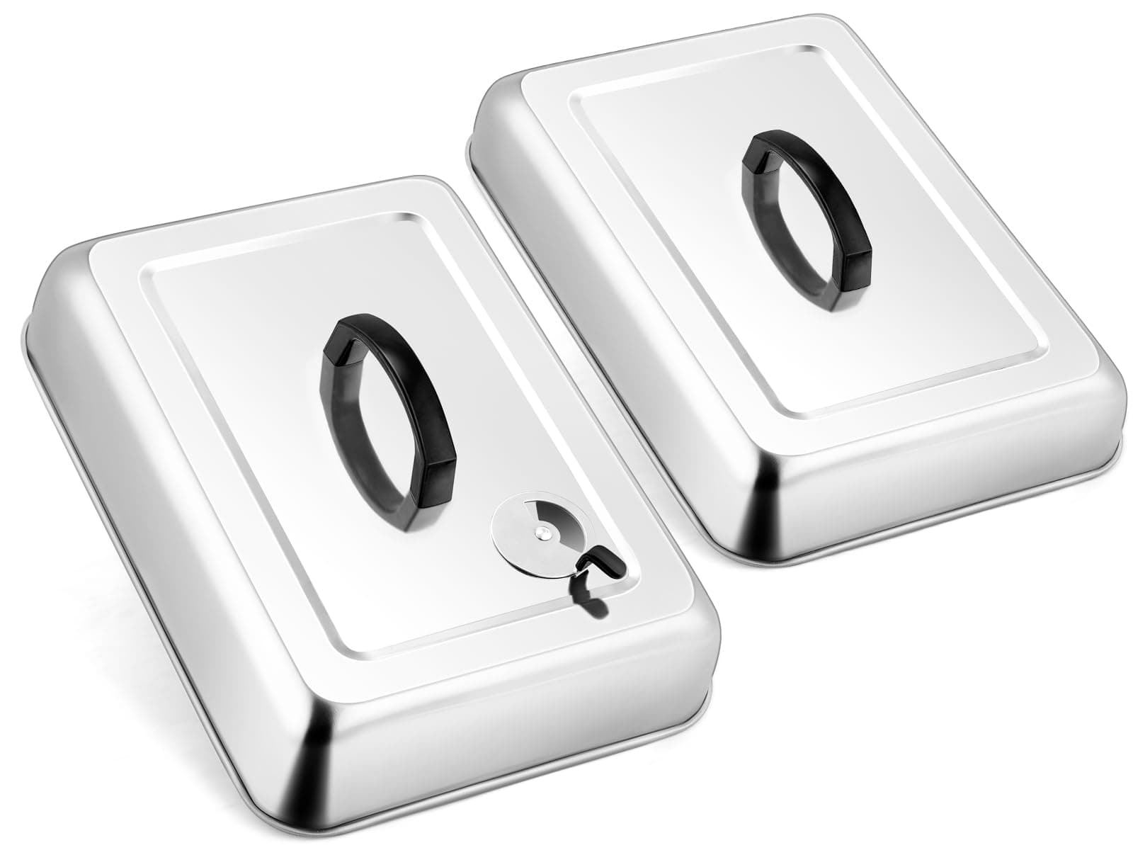 2Pack Melting Dome for Griddle, Leonyo 13" & 9" Rectangular Griddle Basting Cover with Adjustable Vent, Stainless Steel Burger Dome Lid, BBQ Heavy Duty Metal Steam Cover for Flat Top Grill