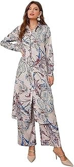 Leriya Fashion Women’s Summer Printed Rayon Co-Ord Set | Regular Fit Full Sleeve Shirt Top & Wide Leg Pants | Trendy Holiday, Resort & Casual Wear Two Piece Set