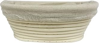 eoocvt 8.2 inch Oval Long Banneton Brotform Bread Dough Proofing Rising Rattan Handmade Basket with Linen Liner Cloth - 21 x 14 x 8cm