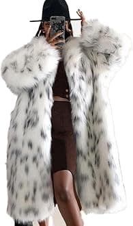 TinhulfFaux Fur Winter Long Soft Coat Women's Warm Fur Jacket Overcoat Topcoat Outerwear