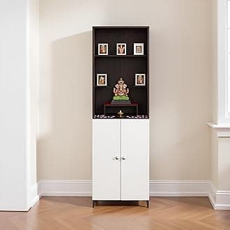 FURNEASER Anvika Engineered Wood Pooja Mandir for Home | Modern Design Temple for Home & Office | Puja Stand Shelf | Prayer Cabinet Shelf (Wenge & White)