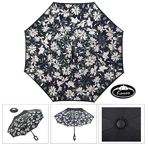 Inverted Umbrella, Inside Out Reverse Folding Umbrella with Double Layer for Car and Outdoor (Jasmine)