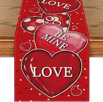 Artoid Mode Polka Dot Heart Love Valentine's Table Runner, Anniversary Wedding Kitchen Dining Table Decoration for Home Party Decor 13x90 Inch
