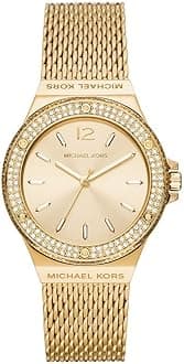 Michael Kors Lennox Watch for Women, Gold Tone Quartz Three Hand Movement with Stainless Steel Strap