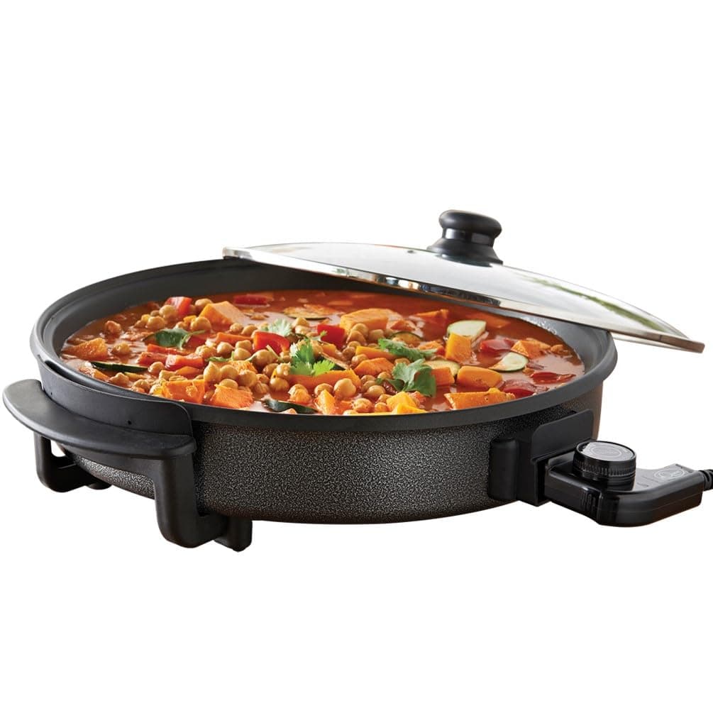 40cm Multi-Function Electric Cooker Pan with Lid/Adjustable Thermostatic Control/Non-Stick Aluminium Electric Frying Pan / 40 x 40cm Surface/Detachable Power Cable For Serving