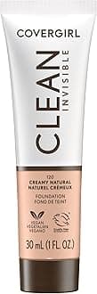 COVERGIRL Clean Invisible Foundation Makeup, Dewy & Glowy Finish, Buildable Coverage, Skin-Like Smooth Look, Vegan, Creamy Natural, 1oz