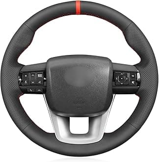 MEWANT Car Steering Wheel Cover for Toyota Hilux/Fortuner Hand Stitch Leather Car Steering Wrap