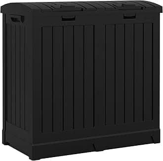 Suncast Dual Trash Hideaway Cabinet for Garbage and Recycle Bags, Discrete Outdoor Trash Cabinet with Concealed Trash Bag Holders, Holds Two 33-Gal. Bags, Made in the USA