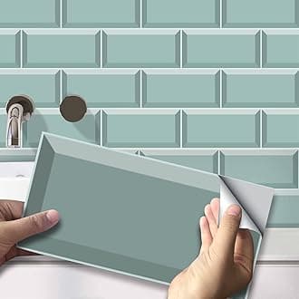 Alwayspon Wall Tile Transfers Sticker for Home Decor, Peel and Stick Self-Adhesive Splashback, Stick on Tile Decals for Living Room Kitchen Bathroom Decor, Green-Blue Brick, 9 Pieces