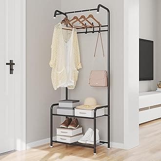 3-in-1 Coat Rack, Shoe Rack, and Clothes Hanger Sturdy Entryway Organizer with 3 Hooks, 2 Shoe Shelves, and Hanging Rod for Jackets and Clothes Space-Saving Design for Home or Office (Black)
