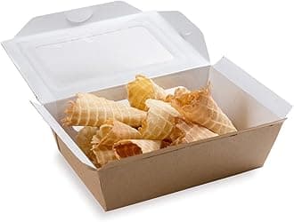 Restaurantware Cafe Vision 35 Ounce Food Boxes 200 Greaseproof Baked Goods Gift Boxes - Built-In Clamshell Lid 2 Windows Kraft Paper Brownie Boxes For Meals And Desserts