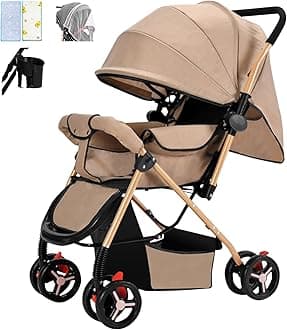 DAYONGLightweight Travel Stroller, Two-way Push Baby Stroller, One-click Foldable/Extra Wide Seat/Cool Mat/Mosquito Net, Load 25kg, Portable Infant Stroller for New Born Baby Toddler. (khaki)