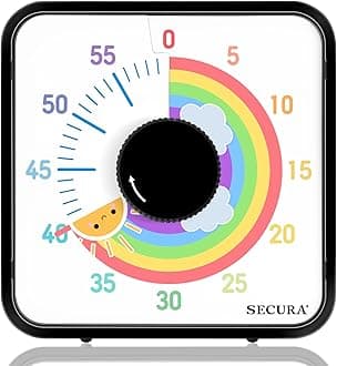 Secura 60-Minute Visual Timer for Kids, 7.5 Inch Magnetic Rainbow Countdown Timer for Classroom or Kitchen, Durable Mechanical Timer Clock with Magnetic Backing (Black & Sun)