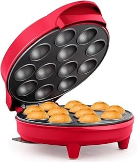 12-Count Cake Pop Maker with Non-Stick Plates & Indicator Lights – Bakes 12 Sweet or Savory Pops Fast, Perfect for Birthday Treats & Holiday Party Snacks, Red