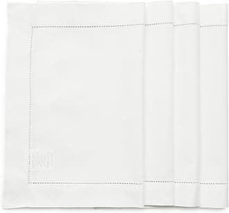 Solino Home Cotton Linen Placemats White – Set of 4 Natural Fabric Hemstitch Placemats 14 x 19 Inch – Machine Washable Tablemats for Fall, Halloween, Thanksgiving, Christmas – Handcrafted