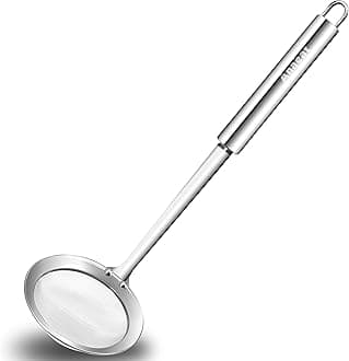 ANAEAT 4" Stainless Steel Fat Skimmer Spoon - Professional Kitchen Fine Mesh Food Strainer and Hot Pot Skimmer with Long Handle for Skimming, Cooking, Frying, Grease, Gravy and Foam