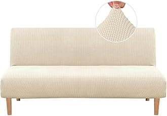 H.VERSAILTEX Armless Futon Cover Stretch Sofa Bed Slipcover Protector Elastic Feature Rich Textured High Spandex Small Checks Jacquard Fabric Futon Cover, Machine Washable, Natural