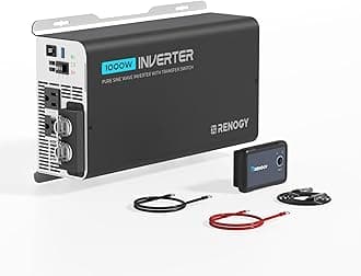 - Renogy Inverter PUH 1000 watt Pure Sine Wave Inverter, Built-in Transfer Switch and Bluetooth, Car Power Inverter 12V to 120V AC Converter for RV, Truck, Camping, Home, Emergency, Off-Grid Living